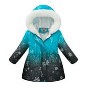 Girls Waist Puffer Jacket Star Printing Outwear with Pockets Long Sleeve Thick Hooded Down Jacket Toddler Casual Outdoor Warm Clothes Winter Clearance